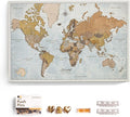 Canvas World Map with Cork Pin Board - English Lettering - Decorative Wall Decoration for All Rooms - Canvas Pictures with World Map Motif (120x80 cm, Pattern 14)
