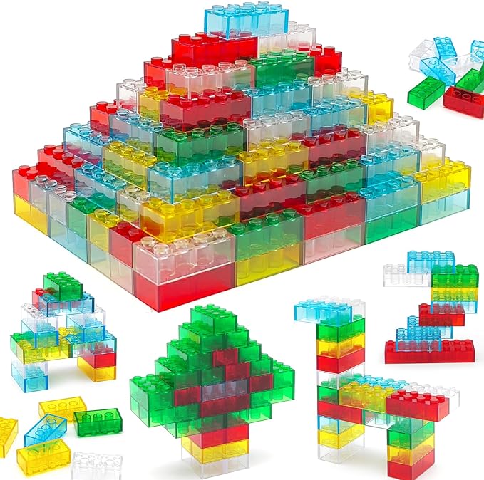 150 Pieces 2x4 Translucent Building Bricks -5 Colors Crystal-Clear Classic Block Toy Fully Compatible with Major Brands Educational Construction Toy for Boys Girls 6 Years Old and Up (Multicolor 150)