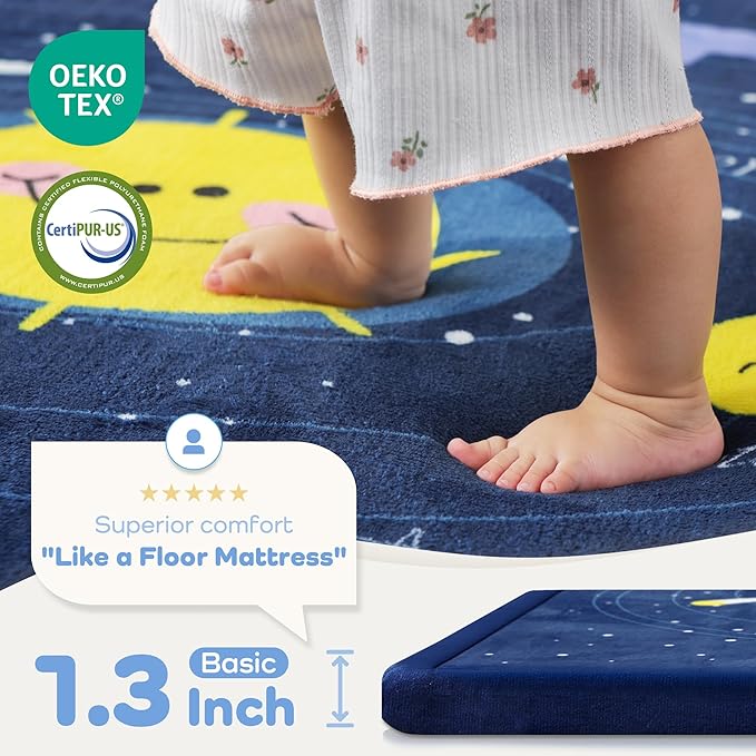 1.3" Thick Educational Baby Floor Play Mat 59x79, Basic Padded Memory Foam Kids Mat, Non-Slip Plush Playmat for Nursery Playroom Classroom (Planet)
