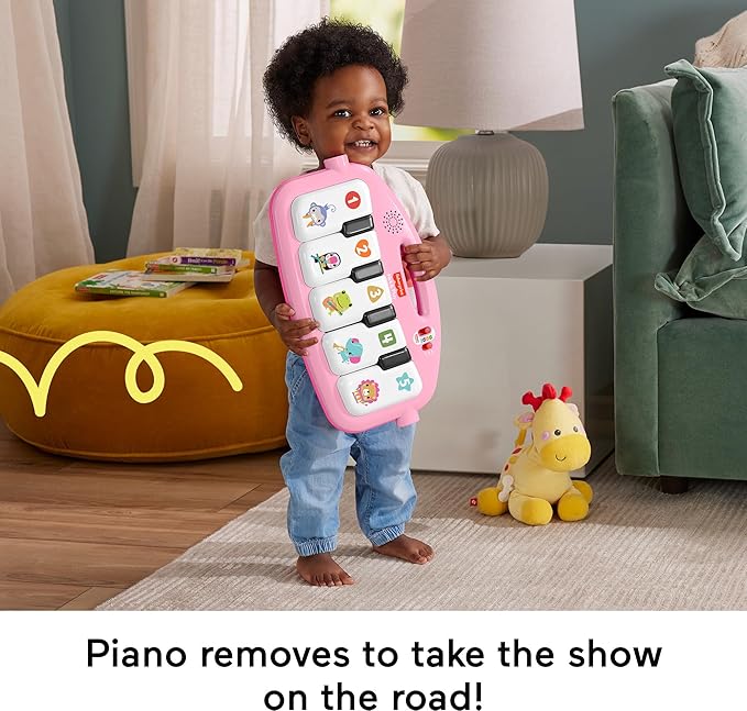 Fisher-Price Baby Musical Toy Set Glow and Grow Kick & Play Piano Gym Pink Playmat with 2 Rattle Maracas for Newborns Ages 0+ Months