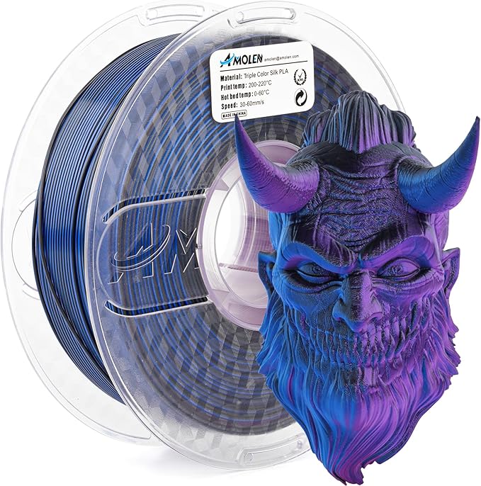 AMOLEN Silk PLA 3D Printer Filament, Tri Color Black Blue Purple PLA 1.75mm, Shiny Multi Color Change Filament 3D Printing PLA Filament for Most FDM 3D Printer, 1kg Spool(2.2lbs)