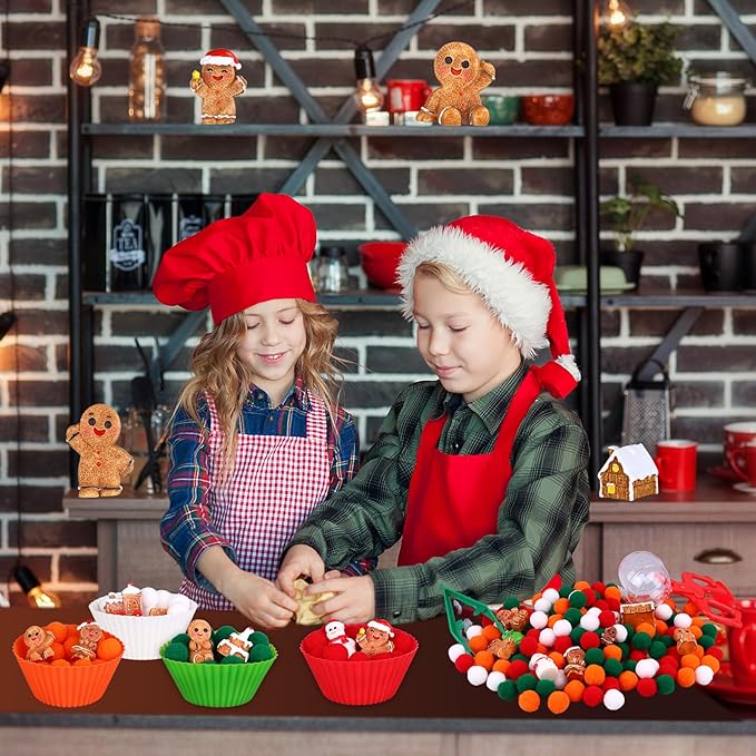 200 PCS Christmas Sensory Bin Filler Winter Sensory Bin Items 160 Pompoms 22 Gingerbread Man 8 Cups 6 Tweezers 3 Scissor Clips 1 Storage Box for Christmas Fine Motor Toys Counting Sorting Training