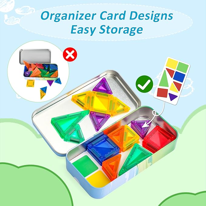 Mini Magnetic Tiles Toddler Travel Toys with Iron Box, STEM Educational Travel Set Building Toys for Kids, Travel Essential Portable Building Toys for Toddlers, Boys Girls Christmas Birthday Gift