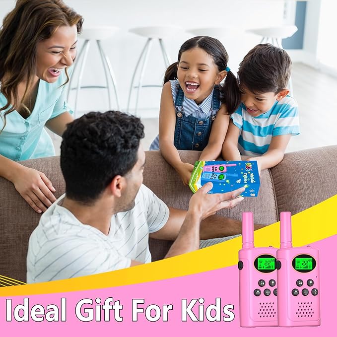 Walkie Talkies for Kids 2 Pack, Toys for Ages 4-13 Year Old Boys Girls with Flashlight LCD Screen, Long Range 22 Channels 2 Way Radio Indoor Outdoor Adventure Easter Xmas Birthday Gifts (Pink)
