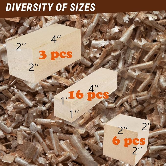 25PCS Basswood Carving Blocks, 3 Sizes Whittling Wood Basswood Blocks Wood Carving Kit Bass Wood for Wood Carving for Beginners Kids and Adults