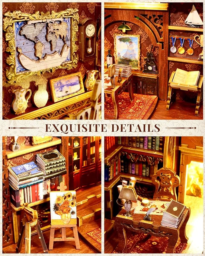 Book Nook Kit Library, DIY Booknooks Kit for Adults Teens with Sensor Lights, Bookshelf Diorama Miniature Scenes Insert Decor Decorative Bookends (Library of Books)