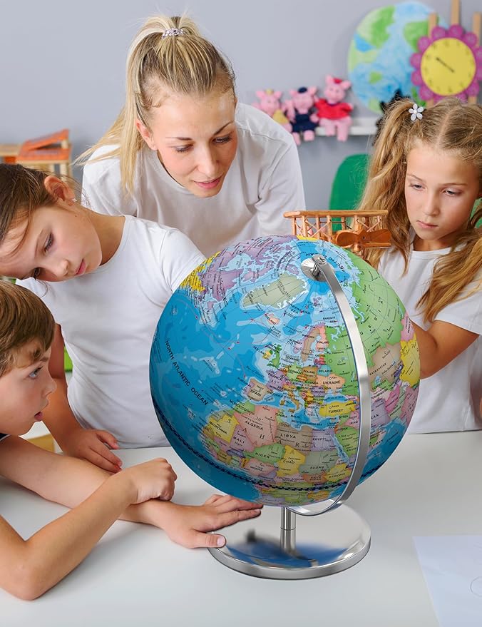 Orionstar 13" Large World Globe with Stand, Educational Globe for Kids Learning, Colorful HD World Map Details, Illuminated Globes Lamp with Stable Heavy Metal Base, Constellation