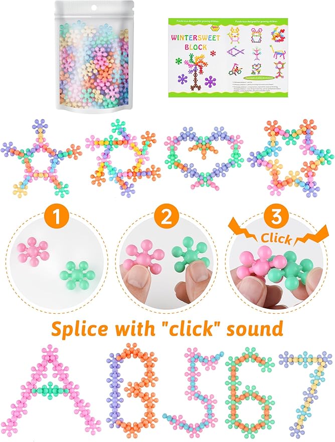 100PCS Interlocking Snowflake Building Block Toy for Kids Ages 3+ (Macaron Colors)