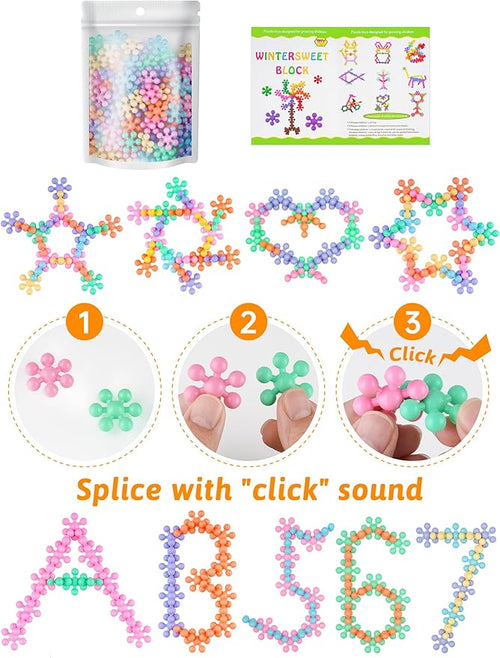 100PCS Interlocking Snowflake Building Block Toy for Kids Ages 3+ (Macaron Colors)