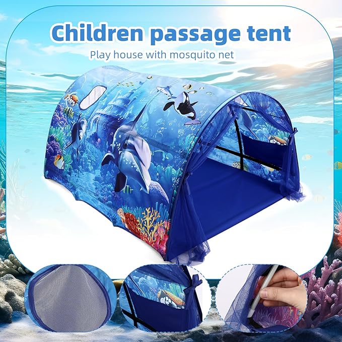 Ocean Bed Tent for Kids Large Kids Twin Tent Toddler Play Bed with Carry Bag Foldable for Girls Boys Bedroom Indoor Games