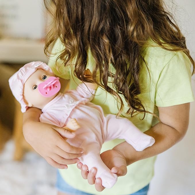 Melissa & Doug Mine to Love Jenna 12" Baby Doll with Moving Eyes, Thumb & Pacifier Sucking Action, Doll Clothes & Accessories, Toddler Toys for Girls & Boys Ages 18 Mo+