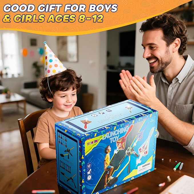 Rocket Launcher for Kids with 8 LED Airplane Rockets and 2 Tank Launcher, Outdoor Toys for Toddlers, Rockets for Kids Age 4-8, 2 3 4 5 Year Old Boy Birthday Gift, Launching up to 120+ Feet