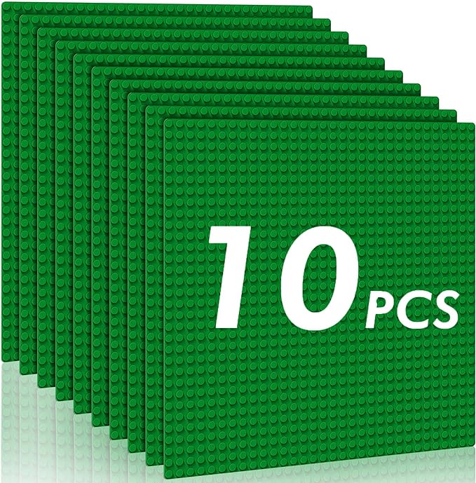 Classic Baseplates Building Plates-Pack of 10 Large 10" x 10" Building Bricks,Compatible with All Major Brands,Perfect STEM Gift for Builders Age 3+ (Green)