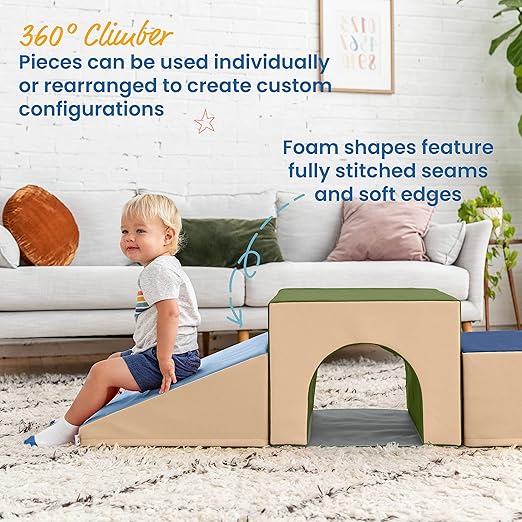 ECR4Kids SoftZone Lincoln Tunnel Climber, Toddler Playset, Earthtone