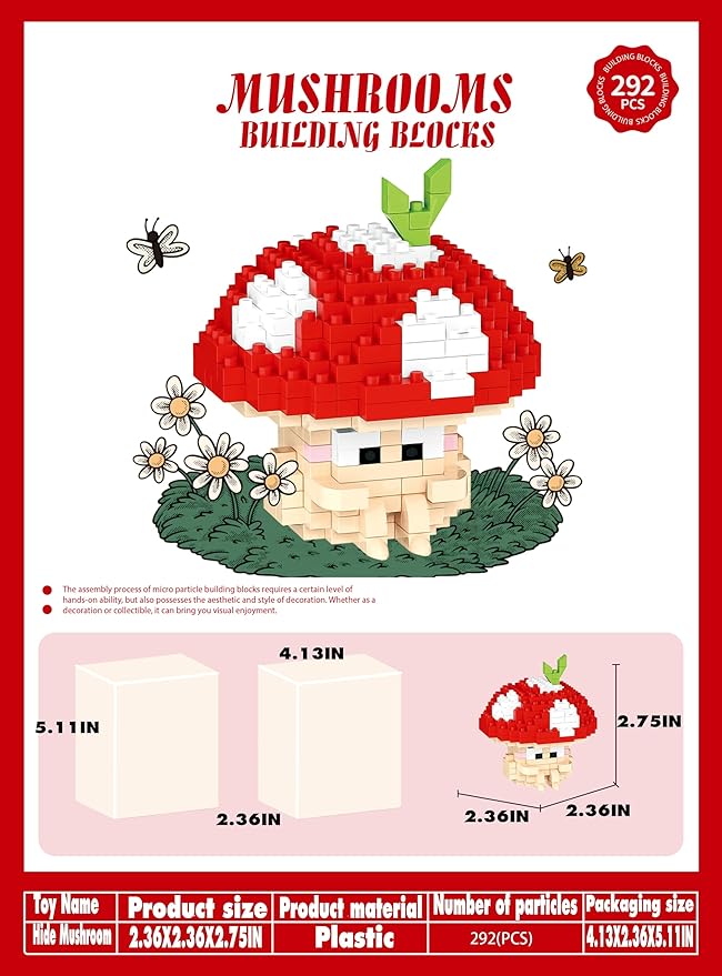 Hide Mushroom Mini Cute Mushroom Animals Building Toy Set Adorable Plant Blocks for Creative Play Bonsai Botanical Collection