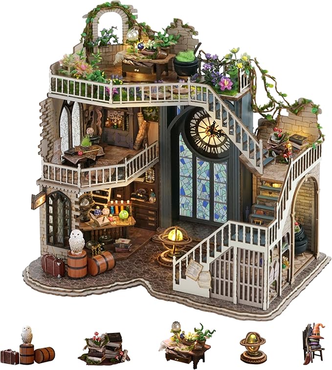 Flever DIY Miniature House Kit, Tiny Home Kit with LED Light, Mini House Build Craft Kits for Adults and Teens, Home Decor Creative Gift for Family/Friends (William' s Magic House)