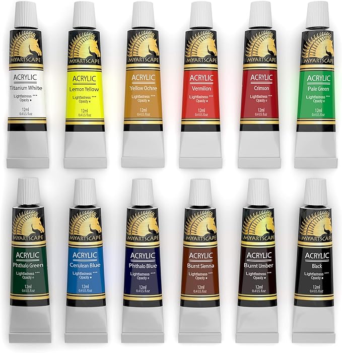 MyArtscape Acrylic Paint Set - 12 x 12ml Tubes - Lightfast - Heavy Body