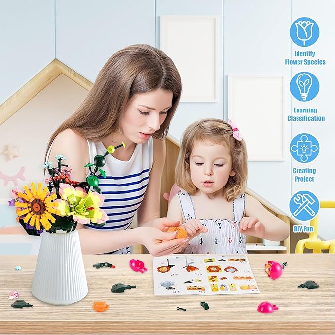 DIY Flower Bouquet Building Set, 845PCS Botanical Collection Building Toy for Kids, Girls, and Women - Perfect for Home Office Decor, Mother's Day, Valentine's Day, Birthdays