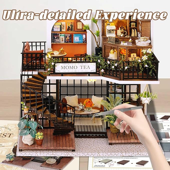 Flever Dollhouse Miniature DIY House Kit Creative Room with Furniture for Romantic Artwork Gift (Forest Teashop)