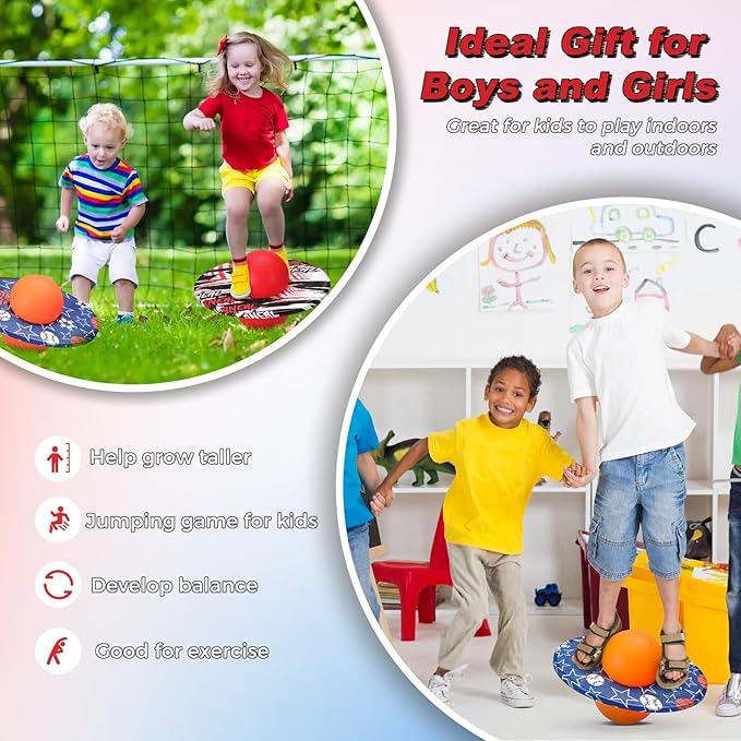 Junkin 2 Pcs Pogo Ball Trick Board Toy Balance Board Pogo Balance Bounce Ball with Pump and Strong Grip Deck for Fun Challenge Fidget Indoor,Outdoor Toys