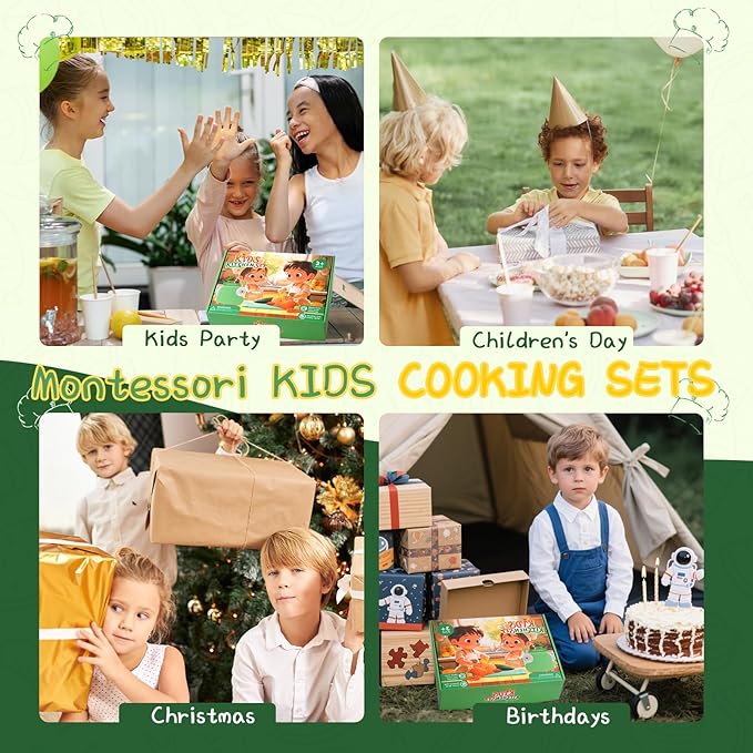 Montessori Kitchen Tools for Toddlers,Kids Knife for Real Cooking,Toddlers Knife Set with Storage Box Kids Safe Knives Children Cutting Set for Girl Boy,Montessori Toys for Kitchen Set -Green