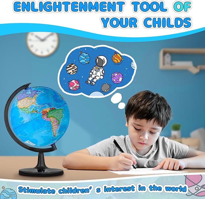 GOCHANGE 8" Kids Globe, Political Globe with HD Waterproof Surface & Writable & Erasable Globe & Bright Colors to Stimulate Children's Interest, Funny Educational Tools & Desk Decoration & Gifts