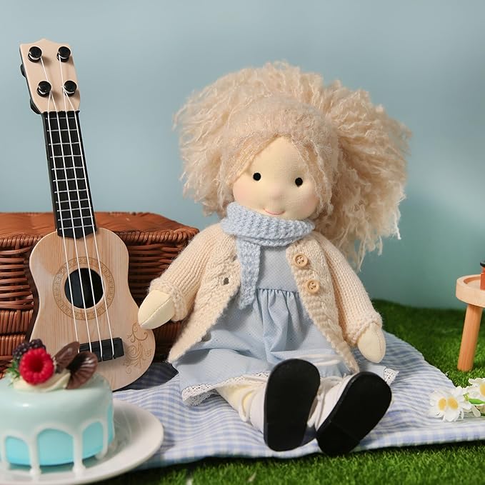 BlissfulPixie Handmade Waldorf Doll- Florke 12", Soft Girl Rag Doll with Cute Stuffed Plush, Ideal First Doll for Babies & Toddlers