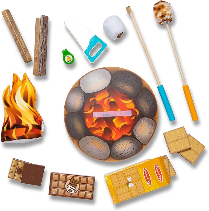 Melissa & Doug Let's Explore Campfire S’mores Set with Toy food & Kids Play Kitchen Accessories, Preschool Learning Toys for Girls & Boys 3+