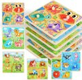 6PCS Wooden Toddler Puzzles, Montessori Toys Peg Puzzles for 3-5 Kid, Toddler Learning Educational Toys Kids Puzzle -Dinosaur, Farm, Farm Animals, Sea Animals, Fruit, Baby Puzzle Gift for Boys Girls