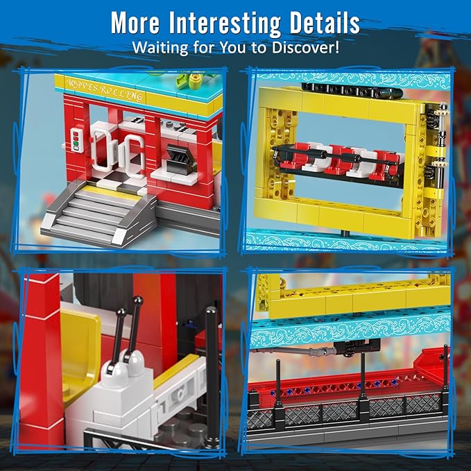 Mould King Rolling Swing Ride Building Blocks Set, 2118+ Pieces Amusement Park Model Kit with Motors, Creative Engineering City Sets, Collectible Building Toys for Teens, Adults