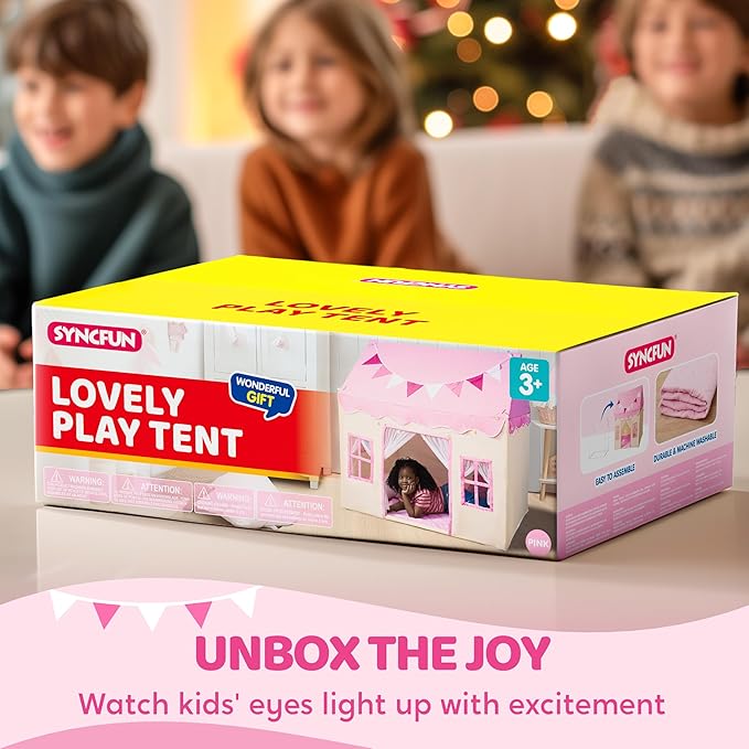 SYNCFUN Play Tent for Kids,Indoor & Outdoor Tent with Blanket,LED Lights & Flags for Toddler,Spacious 51*35*52 Inch,Playhouse for Kids,Ideal Private Space for Reading & Play for Boys & Girls Age 3-7
