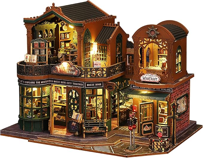 DIY Book Nook Kit - DIY Miniature Dolls House Kit with Furniture and LED Light, 3D Puzzle Wooden Art Bookends, Model Kits for Adults to Build (Twilight Bookstore)