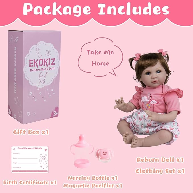 Realistic Baby Doll 22-Inch Lifelike Newborn Baby Doll Soft Cloth Body Real Life Baby Dolls, Ideal Christmas Birthday Gift Set for Kids Age 3+