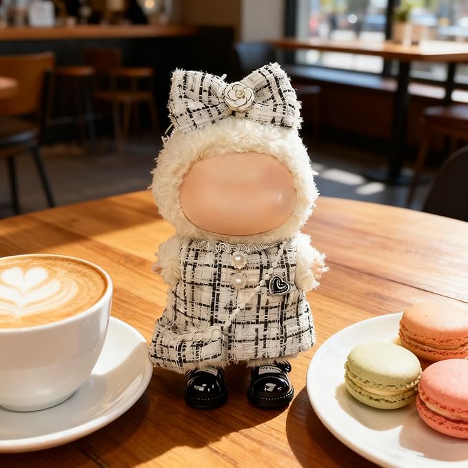 Clothes for LABUBU 17cm Doll (NO Doll)（NO Shoes, Outfit for LABUBU, Dress + Hairpin + Mini Bag Set for LABUBU Dress Up, Fashion and Premium Dolls Accessories for LABUBU (Style H)