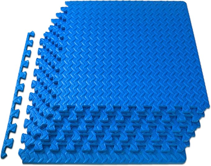 ProsourceFit Puzzle Exercise Mat ½ in, EVA Interlocking Foam Floor Tiles for Home Gym, Mat for Home Workout Equipment, Floor Padding for Kids, Blue, 24 in x 24 in x ½ in, 24 Sq Ft - 6 Tiles