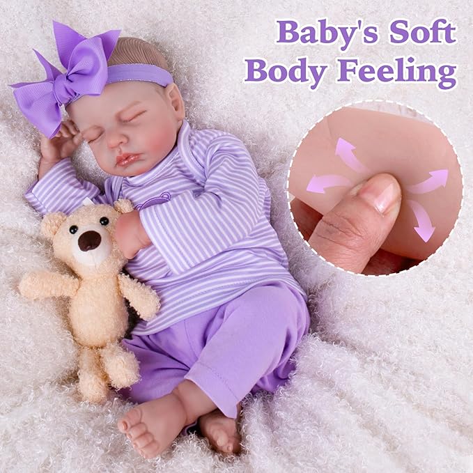 Aori Lifelike Reborn Baby Dolls - 20 Inch Realistic Newborn Sleeping Girl with Weighted Cloth Body & Hand-Painted Features - Cuddle Role Play Doll with Doll Accessories Set, Gift for Kids 3+
