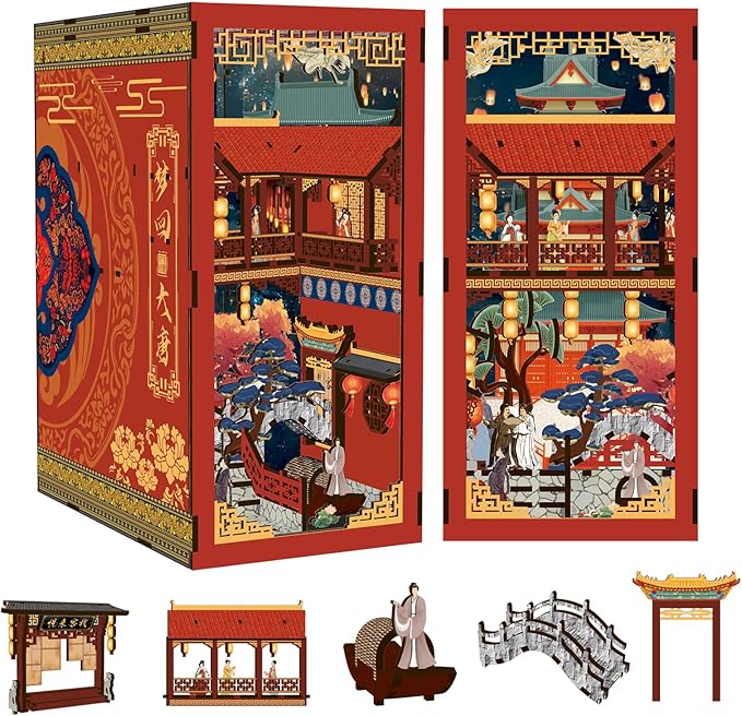 Book Nook Kit - DIY Miniature Dolls House Kit with Furniture and LED Light, 3D Puzzle Wooden Art Bookends, Model Kits for for Adults and Teens (Dream Back to The Tang Dynasty)