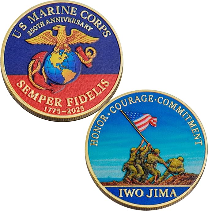 250th Anniversary U.S. Armed Forces Commemorative Coin - Patriotic Military Collectible with Engraved Service Branch Insignia，Patriotic Marine Corps Collectible (Marine Corps)