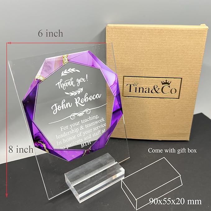 Custom Engraved Acrylic Employee Recognition Award – Personalized Appreciation Trophy for Corporate Excellence – Desk Display Plaque with Free Customization (Style #5)