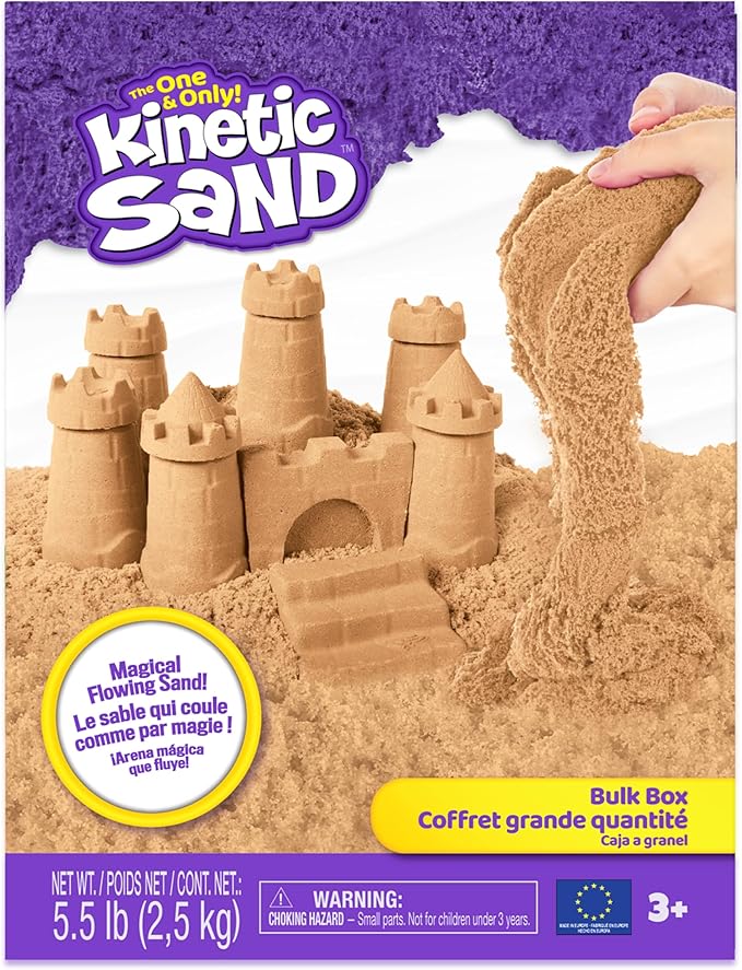 Kinetic Sand, 5.5lbs (2.5kg) Natural Brown Play Sand, Bulk Box for Arts and Crafts, Sandbox (Packaging May Vary), Moldable Sensory Toys, Ages 3 and up