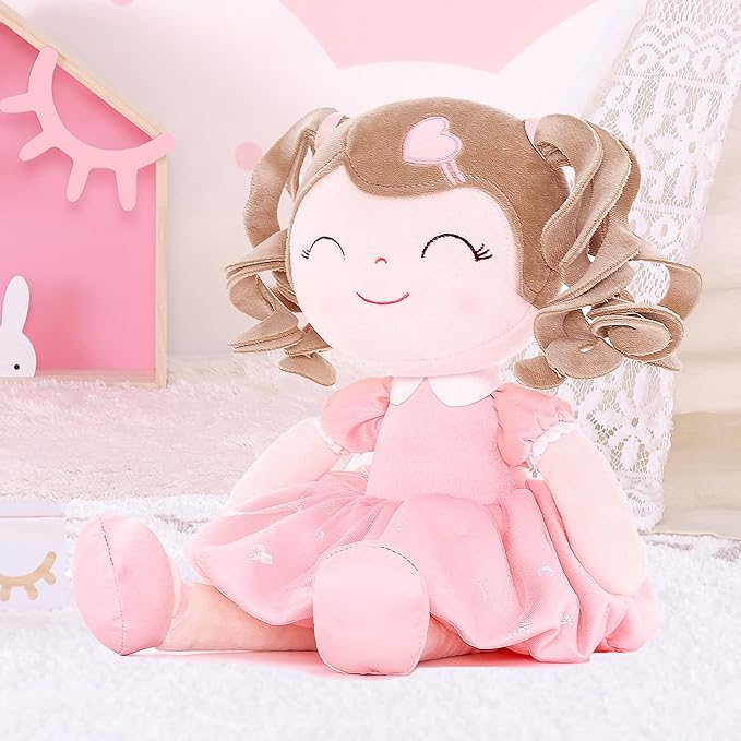 Gloveleya Baby Doll Baby Girl Gifts Plush Curly Kids Girl Toys with Love Toys for Ages 2-4 Toddler Toy 16" Pink