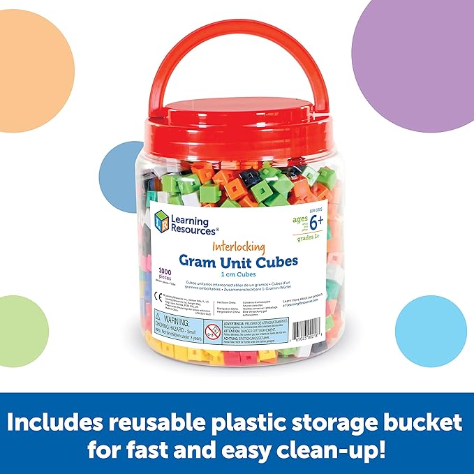 Learning Resources Interlocking Gram Unit Cubes - 1,000 Pieces, Ages 6+ Math Classroom Teaching Aids