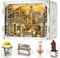 DIY Book Nook Kit for Adults, 3D Wooden Puzzle Bookend Bookshelf Insert Decor with LED Light and Dust Cover (Library of Gods Max)
