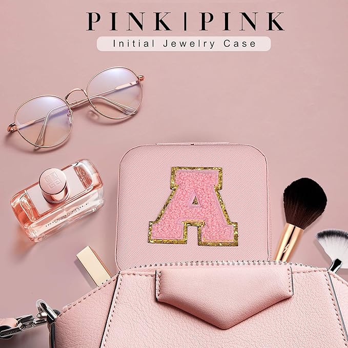 Parima Back to School Jewelry Case, School Supplies for Teen Girls Jewelry Box | High School Travel Accessories for Girls | School Travel Essentials Small Jewelry Box - Letter N, Pink
