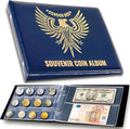3in1 Coin Collection Holder Classic Album 190 Pockets - Paper Money Collector - Large Storage Book Organizer Display for Gold Silver Dollars Dollar Bill Currency Quarters Penny Foreign Coins (Blue)