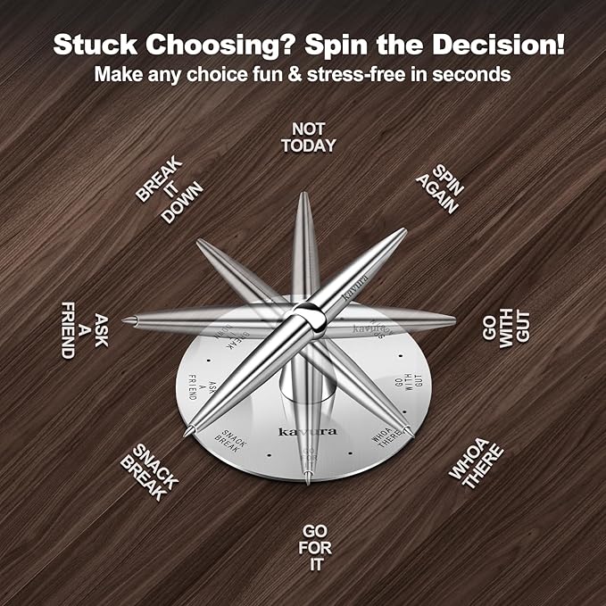 Fidget Decision Spinner Pen - 3-in-1 Magnetic Stress Relief Tool, Refillable Silver Metal Pen, Fun Decision Maker and Office Desk Decor, Unique Gift for Teens & Adults, Luxury Pen Set