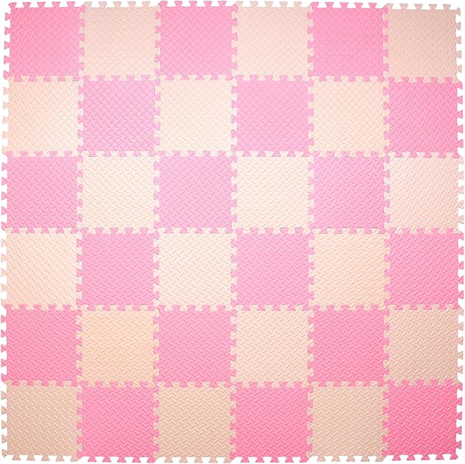 36 Tiles Foam Play Mat for Baby, 0.4 Inch Thick Foam Interlocking Floor Mats, Soft Non-Toxic Baby Playmat, Solid Colored Puzzle Play Mat Kids Floor Mats for Toddler(Beige/Pink)