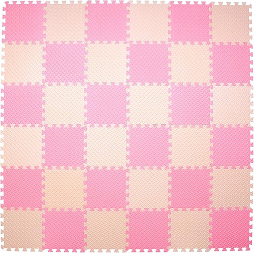 36 Tiles Foam Play Mat for Baby, 0.4 Inch Thick Foam Interlocking Floor Mats, Soft Non-Toxic Baby Playmat, Solid Colored Puzzle Play Mat Kids Floor Mats for Toddler(Beige/Pink)