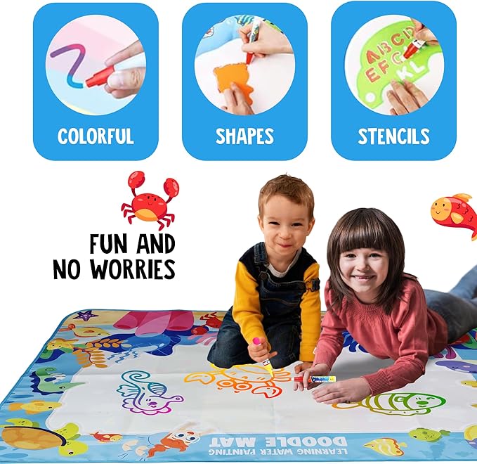 Water Doodle Mat -Large 48x36 inches - New Released! No Mess Drawing & Writing with Magic Color Pen. Educational Toy for Boys/Girls Ages 3 to 12, Learning The Alphabet, Numbers/Shapes. Kids Gift Toy!