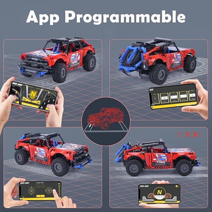 VERTOY STEM Remote Control Building Car - Educational Building Toys Gift for Kids Boys Girls Age 8-12 Year Old, Bigger Red Off-Road Model(720+ pcs)